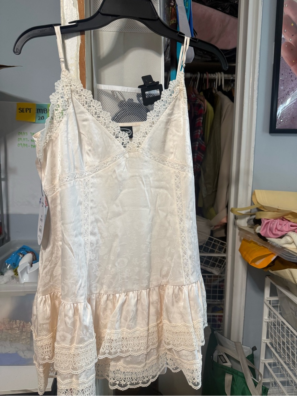 Scoop NYC Ivory Lace-Trim Mini Slip Dress